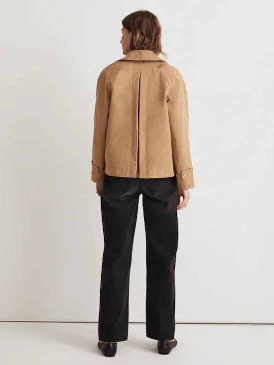 NWT Madewell Double-Breasted Crop Trench Coat in Dark Khaki - M Flaws - Picture 4 of 11